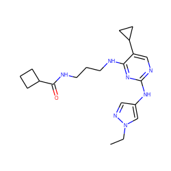 CCn1cc(Nc2ncc(C3CC3)c(NCCCNC(=O)C3CCC3)n2)cn1 ZINC000095562620