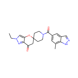 CCn1cc2c(n1)C(=O)CC1(CCN(C(=O)c3cc(C)c4[nH]ncc4c3)CC1)O2 ZINC000073296430