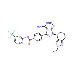 CCn1cc2c(n1)CCC[C@@H]2n1nc(-c2ccc(C(=O)Nc3cc(C(F)(F)F)ccn3)cc2)c2c(N)ncnc21 ZINC000208765932