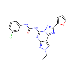 CCn1cc2c(nc(NC(=O)Nc3cccc(Cl)c3)n3nc(-c4ccco4)nc23)n1 ZINC000013472316