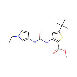 CCn1ccc(NC(=O)Nc2cc(C(C)(C)C)sc2C(=O)OC)c1 ZINC000026662836