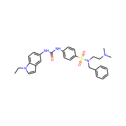 CCn1ccc2cc(NC(=O)Nc3ccc(S(=O)(=O)N(CCN(C)C)Cc4ccccc4)cc3)ccc21 ZINC000653716013