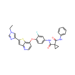 CCn1cnc(-c2cc3nccc(Oc4ccc(NC(=O)C5(C(=O)Nc6ccccc6)CC5)cc4F)c3s2)c1 ZINC000049670179