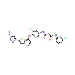 CCn1cnc(-c2cc3nccc(Oc4ccc(NC(=O)CC(=O)Nc5cccc(F)c5)cc4F)c3s2)c1 ZINC000049677884