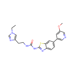 CCn1cnc(CCNC(=O)Nc2nc3ccc(-c4cncc(OC)c4)cc3s2)c1 ZINC000299834259