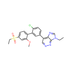 CCn1cnc2c(-c3ccc(Cl)c(-c4ccc(S(=O)(=O)CC)cc4OC)c3)cnnc21 ZINC000150034253