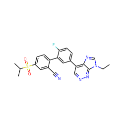 CCn1cnc2c(-c3ccc(F)c(-c4ccc(S(=O)(=O)C(C)C)cc4C#N)c3)cnnc21 ZINC000150126418