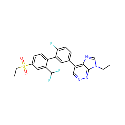 CCn1cnc2c(-c3ccc(F)c(-c4ccc(S(=O)(=O)CC)cc4C(F)F)c3)cnnc21 ZINC000150089222