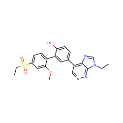 CCn1cnc2c(-c3ccc(O)c(-c4ccc(S(=O)(=O)CC)cc4OC)c3)cnnc21 ZINC000150098083