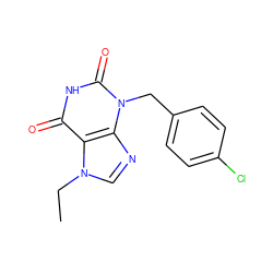 CCn1cnc2c1c(=O)[nH]c(=O)n2Cc1ccc(Cl)cc1 ZINC000263621364