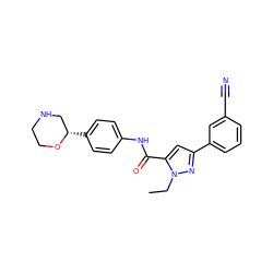 CCn1nc(-c2cccc(C#N)c2)cc1C(=O)Nc1ccc([C@H]2CNCCO2)cc1 ZINC000150098738