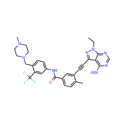 CCn1nc(C#Cc2cc(C(=O)Nc3ccc(CN4CCN(C)CC4)c(C(F)(F)F)c3)ccc2C)c2c(N)ncnc21 ZINC000299850577