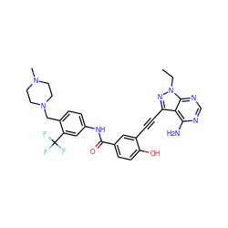 CCn1nc(C#Cc2cc(C(=O)Nc3ccc(CN4CCN(C)CC4)c(C(F)(F)F)c3)ccc2O)c2c(N)ncnc21 ZINC000299851104