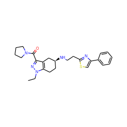 CCn1nc(C(=O)N2CCCC2)c2c1CC[C@H](NCCc1nc(-c3ccccc3)cs1)C2 ZINC000014754039