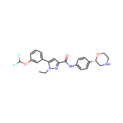 CCn1nc(C(=O)Nc2ccc([C@H]3CNCCO3)cc2)cc1-c1cccc(OC(F)F)c1 ZINC000150067934