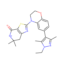 CCn1nc(C)c(-c2ccc3c(c2)N(c2nc4c(s2)C(=O)NC(C)(C)C4)CCO3)c1C ZINC000040975867