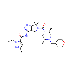 CCn1nc(C)cc1C(=O)Nc1n[nH]c2c1CN(C(=O)N1C[C@@H](C)N(CC3CCOCC3)C[C@@H]1C)C2(C)C ZINC000114184062