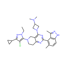 CCn1nc(C2CC2)c(Cl)c1N1CCc2nc(-c3c(C)ccc4[nH]nc(C)c34)nc(N3CC(N(C)C)C3)c2C1 ZINC000146928660