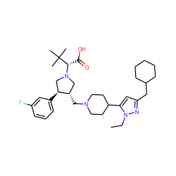 CCn1nc(CC2CCCCC2)cc1C1CCN(C[C@H]2CN([C@@H](C(=O)O)C(C)(C)C)C[C@@H]2c2cccc(F)c2)CC1 ZINC000028013116