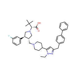 CCn1nc(Cc2ccc(-c3ccccc3)cc2)cc1C1CCN(C[C@H]2CN([C@@H](C(=O)O)C(C)(C)C)C[C@@H]2c2cccc(F)c2)CC1 ZINC000028014301