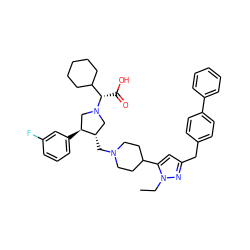 CCn1nc(Cc2ccc(-c3ccccc3)cc2)cc1C1CCN(C[C@H]2CN([C@@H](C(=O)O)C3CCCCC3)C[C@@H]2c2cccc(F)c2)CC1 ZINC000028018261