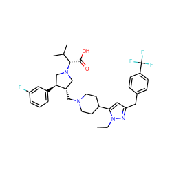 CCn1nc(Cc2ccc(C(F)(F)F)cc2)cc1C1CCN(C[C@H]2CN([C@@H](C(=O)O)C(C)C)C[C@@H]2c2cccc(F)c2)CC1 ZINC000028017196