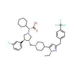 CCn1nc(Cc2ccc(C(F)(F)F)cc2)cc1C1CCN(C[C@H]2CN([C@@H](C(=O)O)C3CCCCC3)C[C@@H]2c2cccc(F)c2)CC1 ZINC000028014160