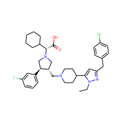 CCn1nc(Cc2ccc(Cl)cc2)cc1C1CCN(C[C@H]2CN([C@@H](C(=O)O)C3CCCCC3)C[C@@H]2c2cccc(F)c2)CC1 ZINC000028017205