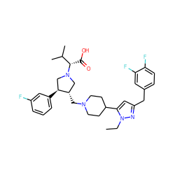 CCn1nc(Cc2ccc(F)c(F)c2)cc1C1CCN(C[C@H]2CN([C@@H](C(=O)O)C(C)C)C[C@@H]2c2cccc(F)c2)CC1 ZINC000028087170