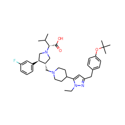 CCn1nc(Cc2ccc(OC(C)(C)C)cc2)cc1C1CCN(C[C@H]2CN([C@@H](C(=O)O)C(C)C)C[C@@H]2c2cccc(F)c2)CC1 ZINC000028086869