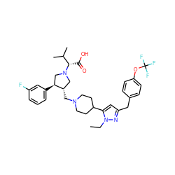 CCn1nc(Cc2ccc(OC(F)(F)F)cc2)cc1C1CCN(C[C@H]2CN([C@@H](C(=O)O)C(C)C)C[C@@H]2c2cccc(F)c2)CC1 ZINC000028017739