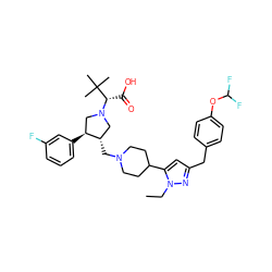 CCn1nc(Cc2ccc(OC(F)F)cc2)cc1C1CCN(C[C@H]2CN([C@@H](C(=O)O)C(C)(C)C)C[C@@H]2c2cccc(F)c2)CC1 ZINC000084595489