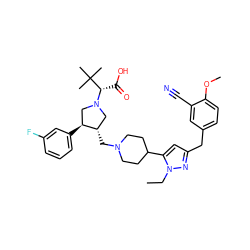 CCn1nc(Cc2ccc(OC)c(C#N)c2)cc1C1CCN(C[C@H]2CN([C@@H](C(=O)O)C(C)(C)C)C[C@@H]2c2cccc(F)c2)CC1 ZINC000084595488