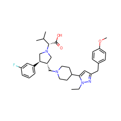 CCn1nc(Cc2ccc(OC)cc2)cc1C1CCN(C[C@H]2CN([C@@H](C(=O)O)C(C)C)C[C@@H]2c2cccc(F)c2)CC1 ZINC000028008043