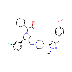 CCn1nc(Cc2ccc(OC)cc2)cc1C1CCN(C[C@H]2CN([C@@H](C(=O)O)C3CCCCC3)C[C@@H]2c2cccc(F)c2)CC1 ZINC000028093863