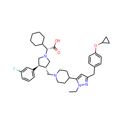 CCn1nc(Cc2ccc(OC3CC3)cc2)cc1C1CCN(C[C@H]2CN([C@@H](C(=O)O)C3CCCCC3)C[C@@H]2c2cccc(F)c2)CC1 ZINC000028017729