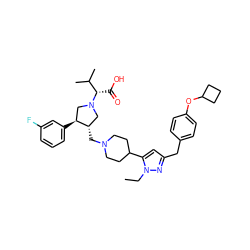 CCn1nc(Cc2ccc(OC3CCC3)cc2)cc1C1CCN(C[C@H]2CN([C@@H](C(=O)O)C(C)C)C[C@@H]2c2cccc(F)c2)CC1 ZINC000028013481