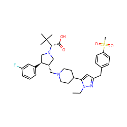 CCn1nc(Cc2ccc(S(C)(=O)=O)cc2)cc1C1CCN(C[C@H]2CN([C@@H](C(=O)O)C(C)(C)C)C[C@@H]2c2cccc(F)c2)CC1 ZINC000028006399