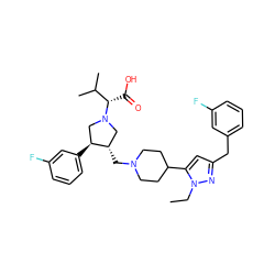 CCn1nc(Cc2cccc(F)c2)cc1C1CCN(C[C@H]2CN([C@@H](C(=O)O)C(C)C)C[C@@H]2c2cccc(F)c2)CC1 ZINC000028088086