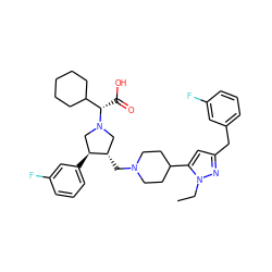 CCn1nc(Cc2cccc(F)c2)cc1C1CCN(C[C@H]2CN([C@@H](C(=O)O)C3CCCCC3)C[C@@H]2c2cccc(F)c2)CC1 ZINC000028086976