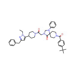 CCn1nc(Cc2ccccc2)cc1C1CCN(C(=O)CN2CN(c3ccccc3)C3(CCN(C(=O)c4ccc(C(C)(C)C)cc4)CC3)C2=O)CC1 ZINC000072115320