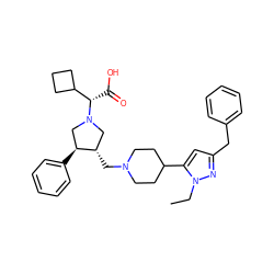 CCn1nc(Cc2ccccc2)cc1C1CCN(C[C@H]2CN([C@@H](C(=O)O)C3CCC3)C[C@@H]2c2ccccc2)CC1 ZINC000028005899