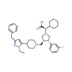 CCn1nc(Cc2ccccc2)cc1C1CCN(C[C@H]2CN([C@@H](C(=O)O)C3CCCCC3)C[C@@H]2c2cccc(F)c2)CC1 ZINC000096302066