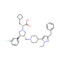 CCn1nc(Cc2ccccc2)cc1C1CCN(C[C@H]2CN([C@H](CC3CCC3)C(=O)O)C[C@@H]2c2cccc(F)c2)CC1 ZINC000096302069