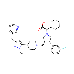 CCn1nc(Cc2cccnc2)cc1C1CCN(C[C@H]2CN([C@@H](C(=O)O)C3CCCCC3)C[C@@H]2c2cccc(F)c2)CC1 ZINC000095607601