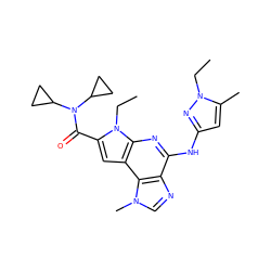 CCn1nc(Nc2nc3c(cc(C(=O)N(C4CC4)C4CC4)n3CC)c3c2ncn3C)cc1C ZINC000116403854