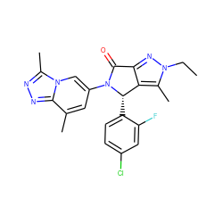 CCn1nc2c(c1C)[C@H](c1ccc(Cl)cc1F)N(c1cc(C)c3nnc(C)n3c1)C2=O ZINC000261074811