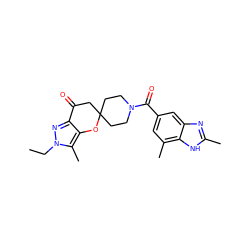 CCn1nc2c(c1C)OC1(CCN(C(=O)c3cc(C)c4[nH]c(C)nc4c3)CC1)CC2=O ZINC000073313701