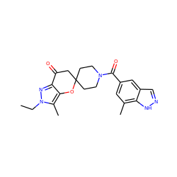 CCn1nc2c(c1C)OC1(CCN(C(=O)c3cc(C)c4[nH]ncc4c3)CC1)CC2=O ZINC000073296431