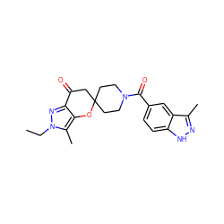 CCn1nc2c(c1C)OC1(CCN(C(=O)c3ccc4[nH]nc(C)c4c3)CC1)CC2=O ZINC000073296527